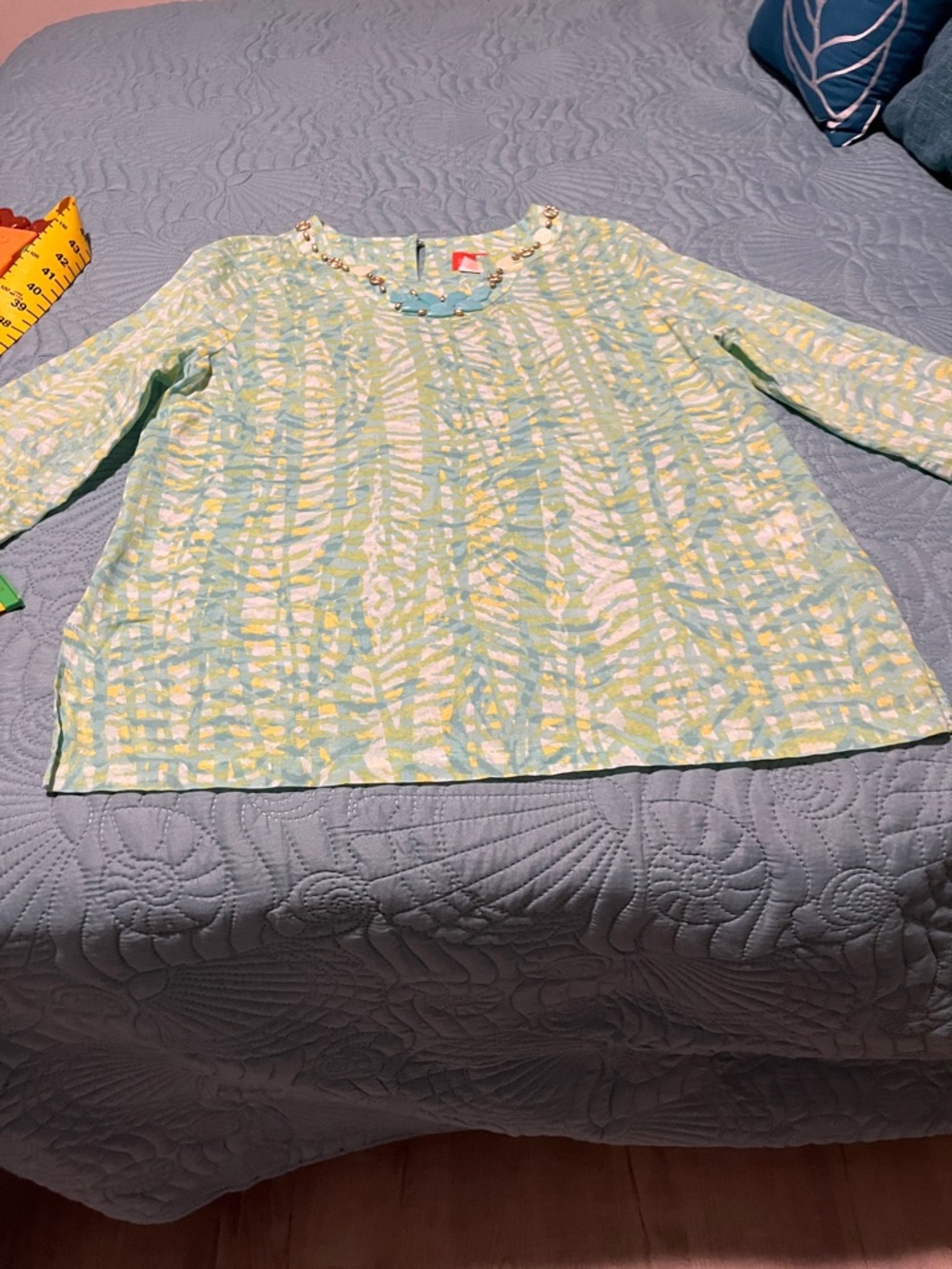 hearts of palm Pastel Blue & Yellow Patterned Top